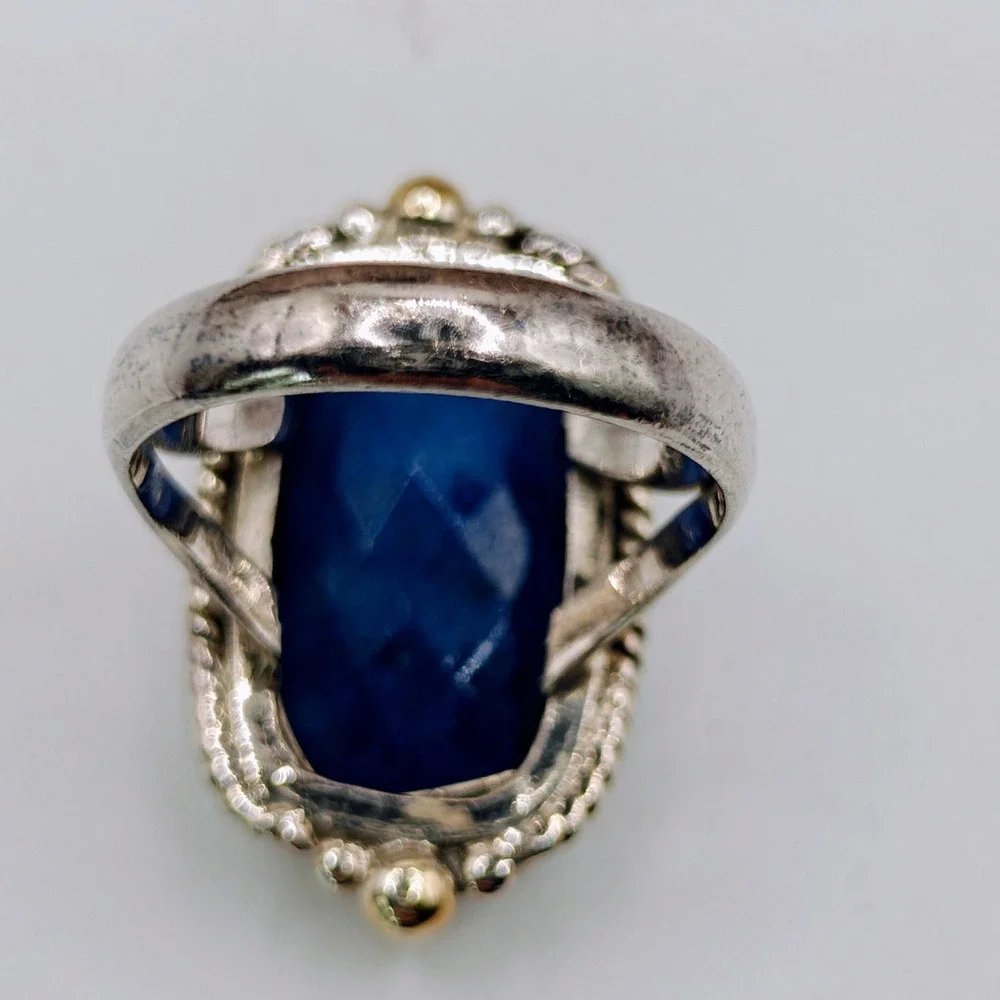 Artisan Sterling Silver 925 Faceted Lapis Lazuli Statement Ring Size 6